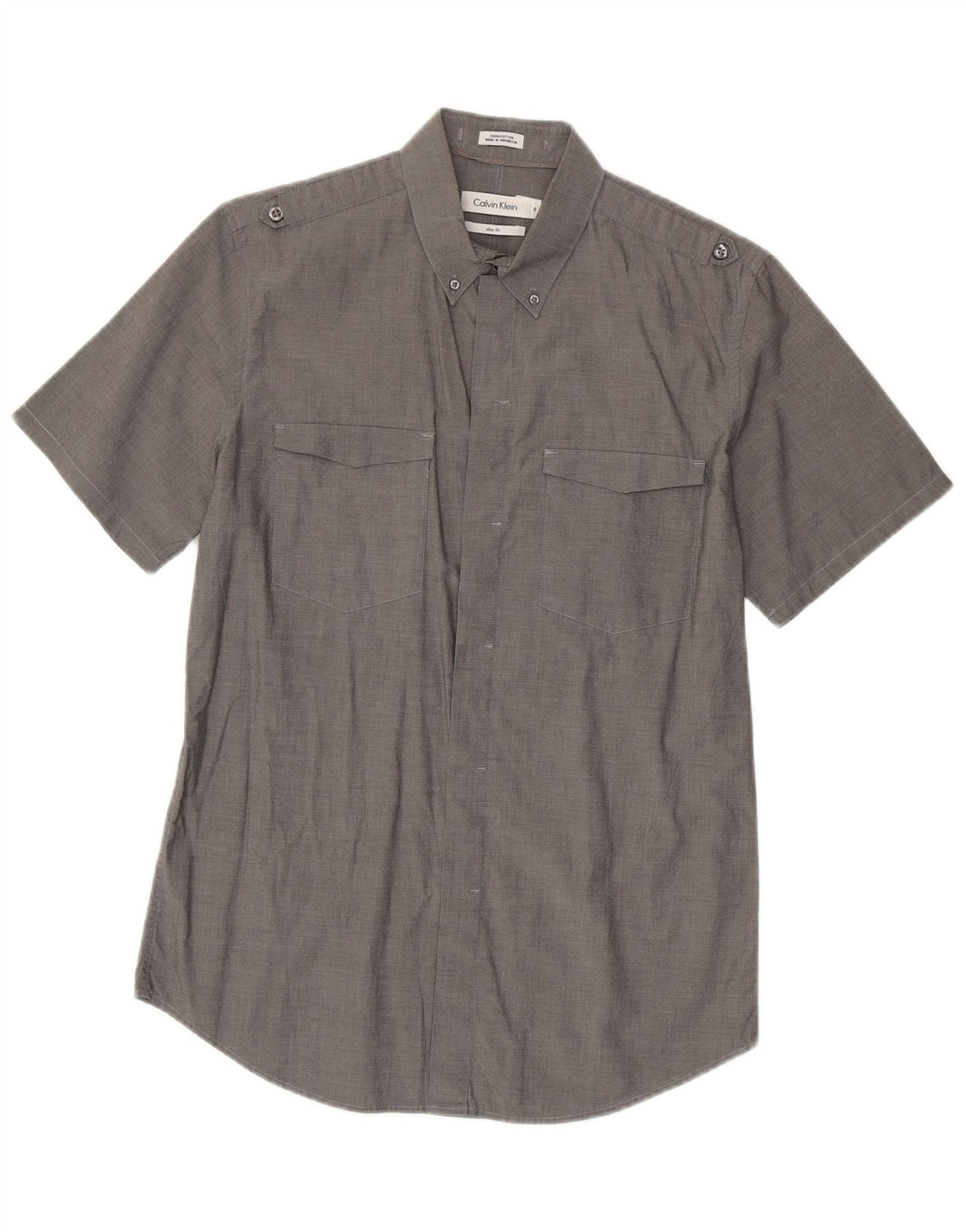 Calvin Klein Mens Short Sleeve Slim Fit Shirt Small Grey Cotton