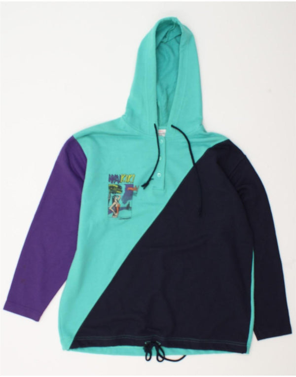 F.LLI Campagnolo Womens Graphic Hoodie Jumper UK 14 Large Blue Colourblock