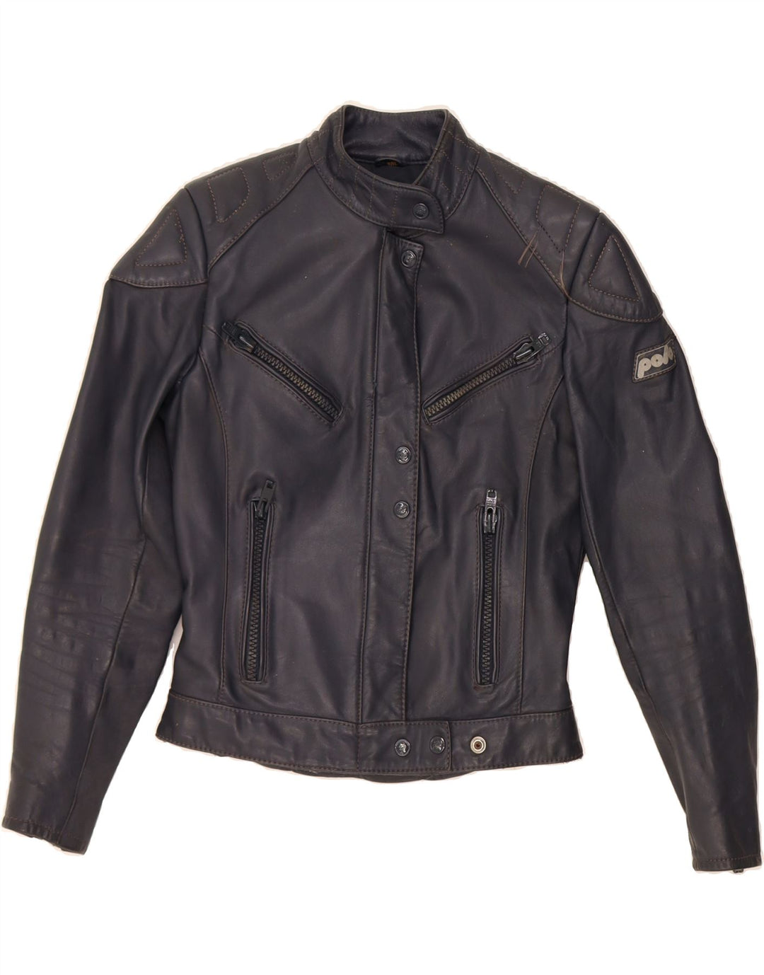 VINTAGE Womens Leather Racer Jacket IT 38 XS Navy Blue Leather Vintage Vintage and Second-Hand Vintage from Messina Hembry 