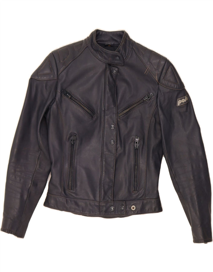 VINTAGE Womens Leather Racer Jacket IT 38 XS Navy Blue Leather Vintage Vintage and Second-Hand Vintage from Messina Hembry 