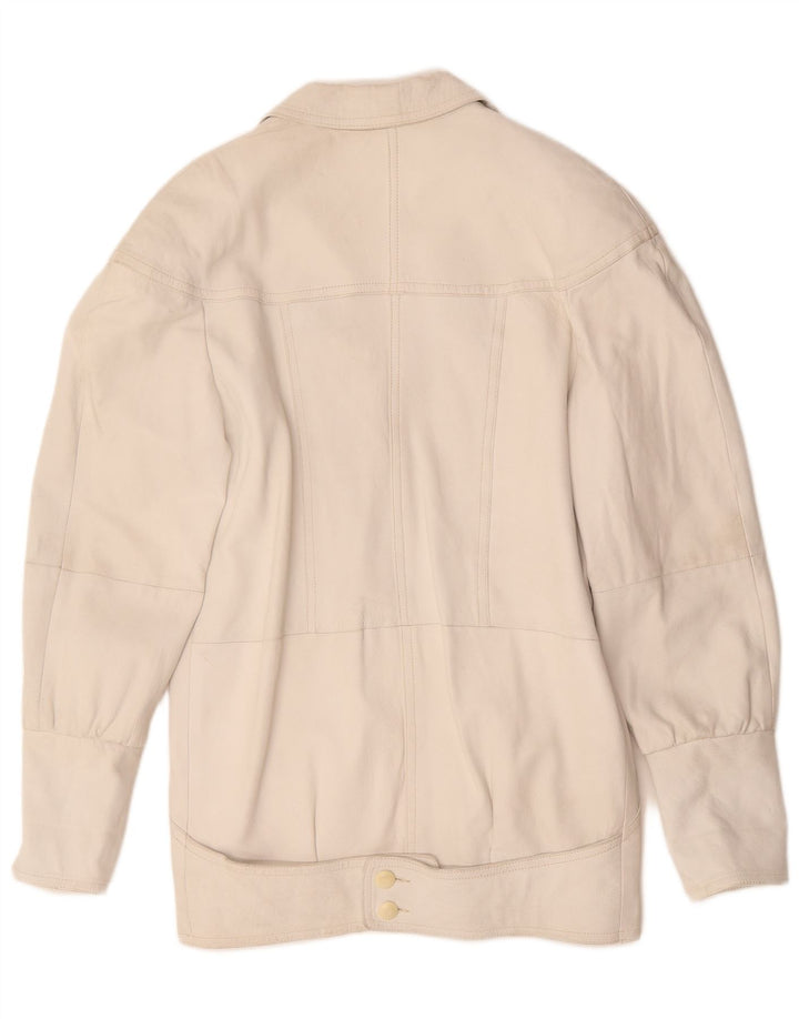 VINTAGE Womens Oversized Leather Coat EU 40 Medium White Leather
