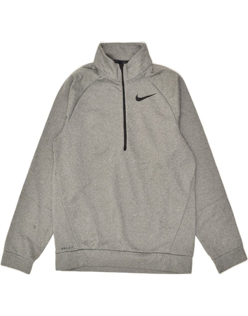 NIKE Mens Dri Fit Zip Neck Sweatshirt Jumper Small Grey Cotton | Vintage Nike | Thrift | Second-Hand Nike | Used Clothing | Messina Hembry 