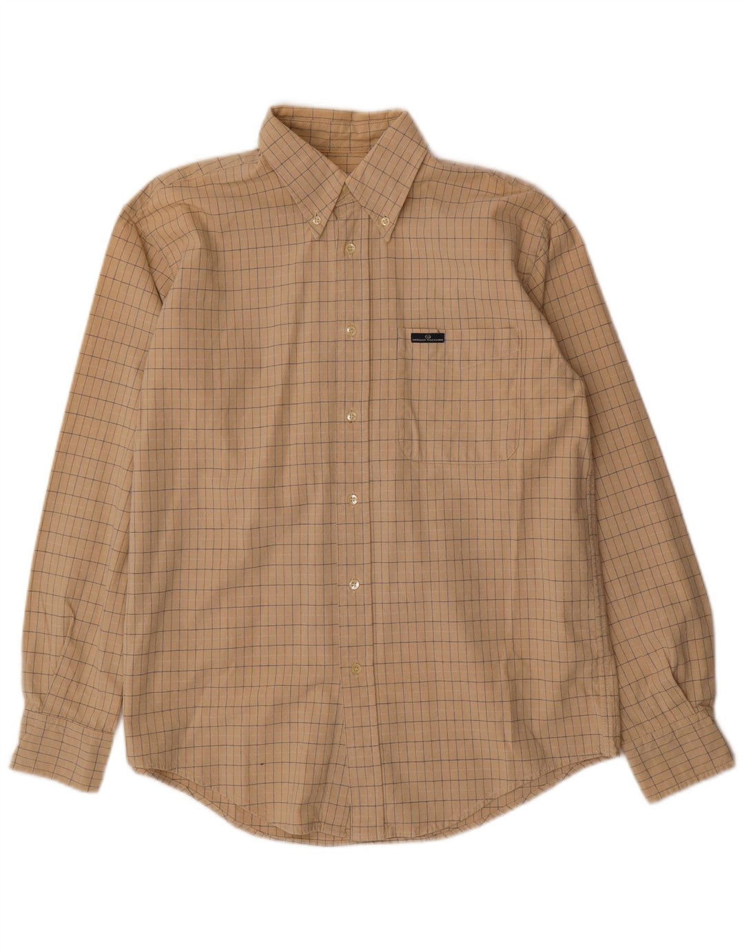 Sergio Tacchini Mens Shirt Medium Beige Check Cotton
