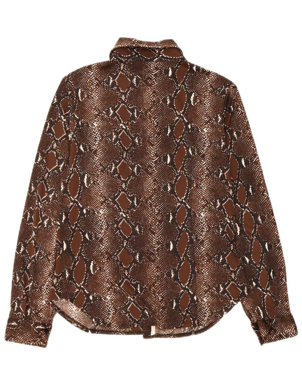 Vintage Womens Shirt Blouse UK 12 Medium Brown Animal Print Polyester