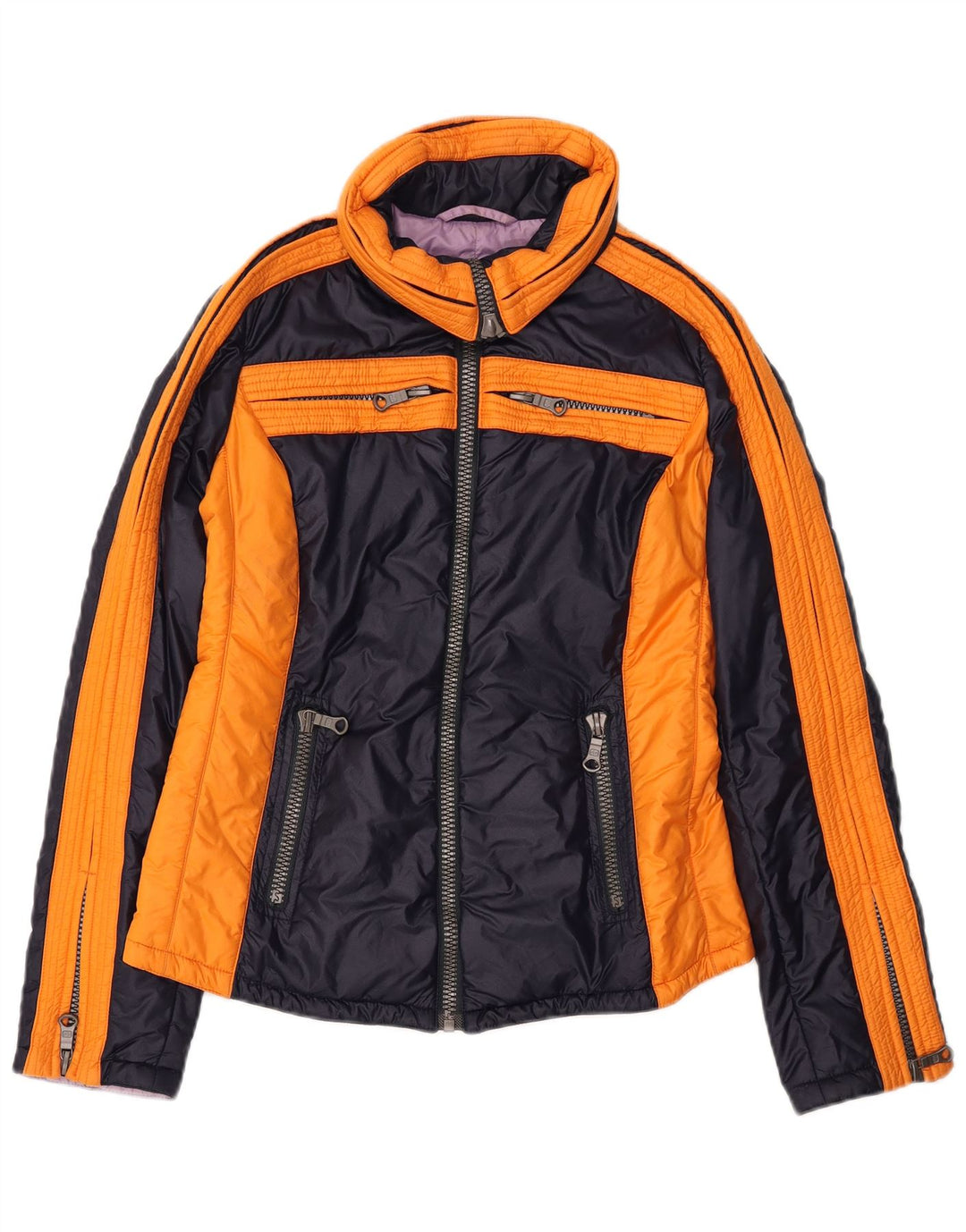 Belfe Womens Padded Jacket UK 10 Small Navy Blue Colourblock