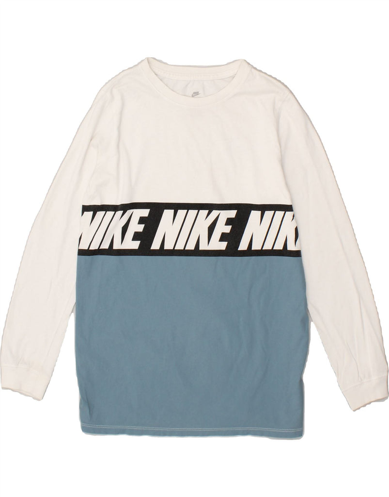 NIKE Boys Graphic Top Long Sleeve 12-13 Years Large White Colourblock | Vintage Nike | Thrift | Second-Hand Nike | Used Clothing | Messina Hembry 