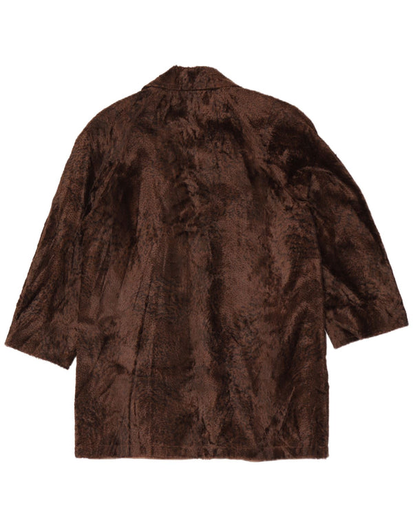 Vintage Womens Faux Fur Overcoat UK 16 Large Brown Animal Print