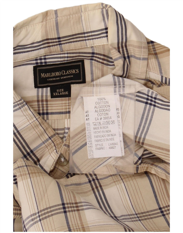 Marlboro Classics Mens Shirt 2XL Beige Check Cotton