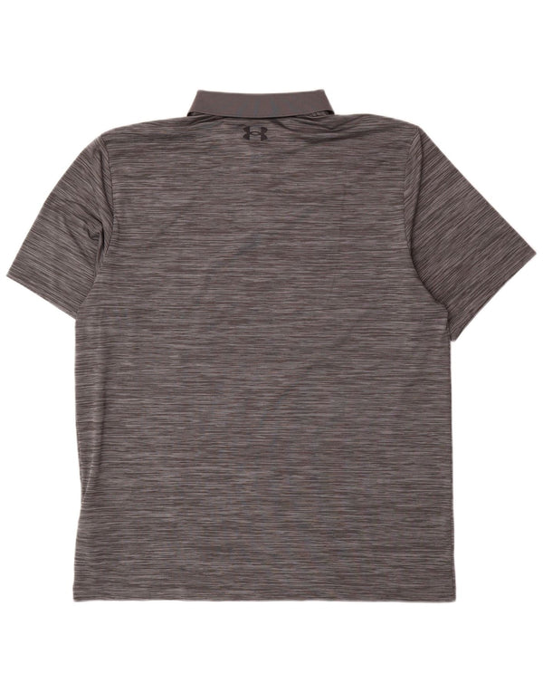 Under Armour Mens Polo Shirt Large Grey Pinstripe Polyester