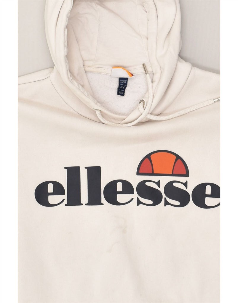 ELLESSE Womens Loose Fit Graphic Hoodie Jumper UK 10 Small Off White | Vintage Ellesse | Thrift | Second-Hand Ellesse | Used Clothing | Messina Hembry 