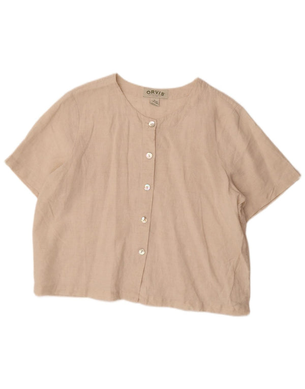 Orvis Womens Short Sleeve Oversized Shirt Blouse UK 18 XL Beige Linen