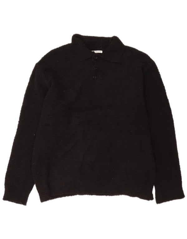 Zara Mens Polo Neck Fleece Jumper XL Black Polyester