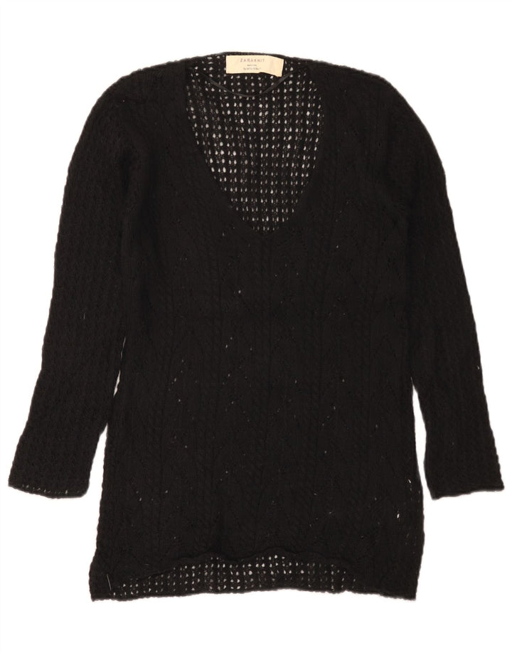 Zara Womens V-Neck Jumper Sweater UK 12 Medium Black Acrylic