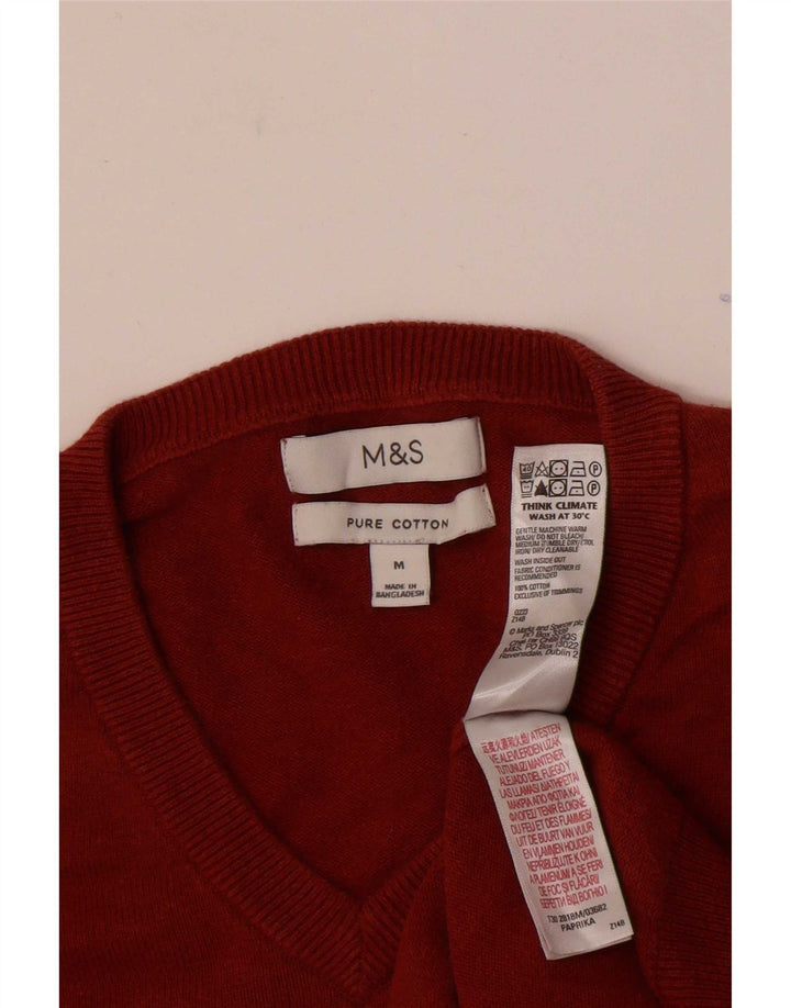 Marks & Spencer Mens V-Neck Jumper Sweater Medium Red Cotton