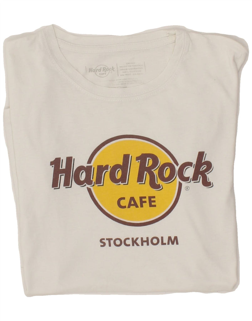 HARD ROCK CAFE Womens Stockholm Graphic T-Shirt Top UK 10 Small White | Vintage Hard Rock Cafe | Thrift | Second-Hand Hard Rock Cafe | Used Clothing | Messina Hembry 