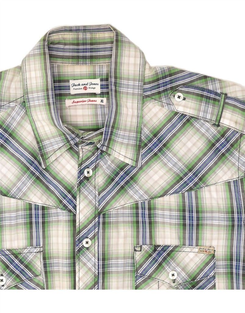 JACK & JONES Mens Military Slim Short Sleeve Shirt XL Green Check Cotton | Vintage Jack & Jones | Thrift | Second-Hand Jack & Jones | Used Clothing | Messina Hembry 