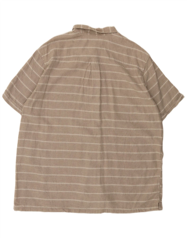EDDIE BAUER Mens Short Sleeve Classic Fit Shirt 2XL Grey Striped Linen
