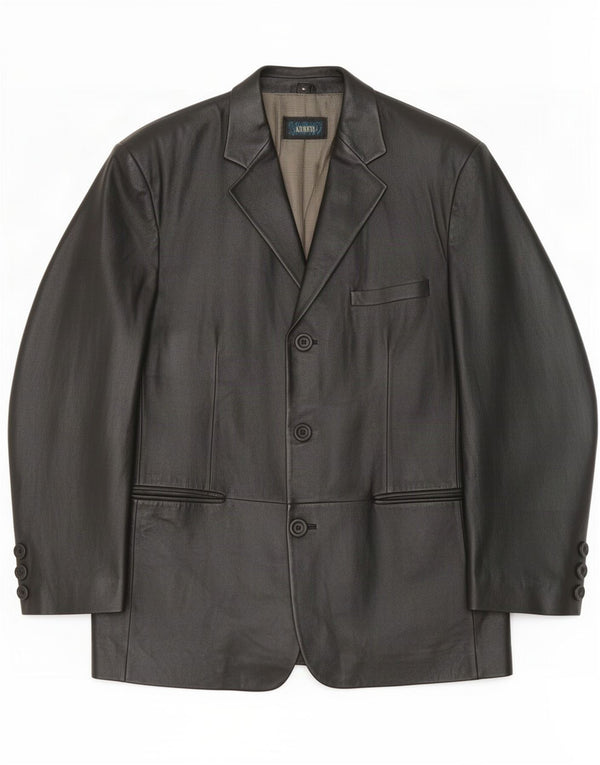 Kartel Mens 3 Button Leather Blazer Jacket UK 40 Large Black
