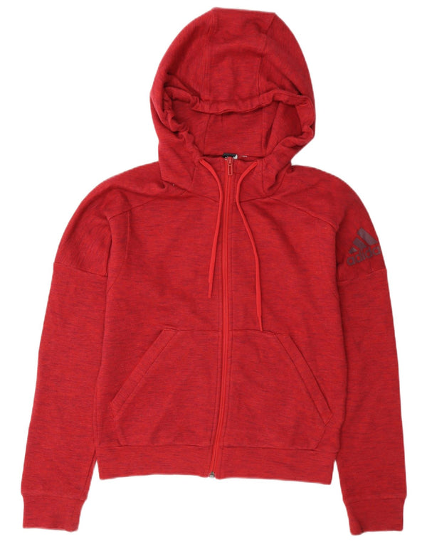 Adidas Womens Zip Hoodie Sweater UK 12 Medium Red Flecked Cotton