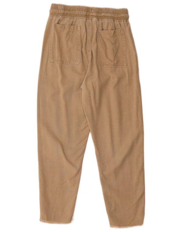 Zara Womens Slim Cropped Trousers XS W24 L25 Beige Lyocell