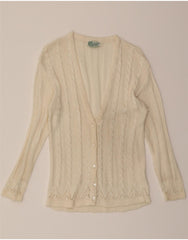 VINTAGE Womens Cardigan Sweater UK 14 Large Off White Cotton