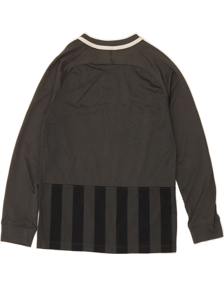 NIKE Boys Dri Fit Graphic Top Long Sleeve 10-11 Years Medium Grey Striped Vintage Nike and Second-Hand Nike from Messina Hembry 