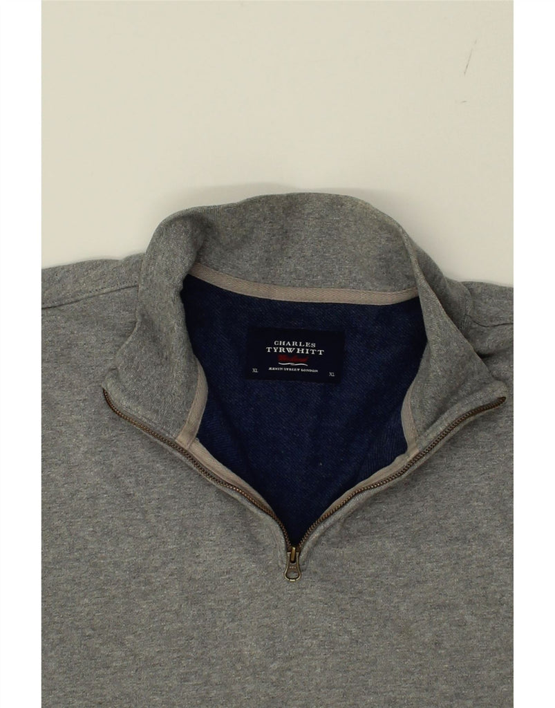 CHARLES TYRWHITT Mens Zip Neck Sweatshirt Jumper XL Grey Cotton Vintage Charles Tyrwhitt and Second-Hand Charles Tyrwhitt from Messina Hembry 