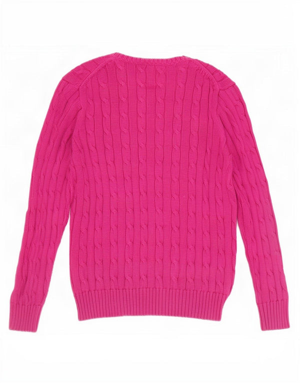 Polo Ralph Lauren Womens Crew Neck Jumper Sweater UK 12 Medium Pink Cotton