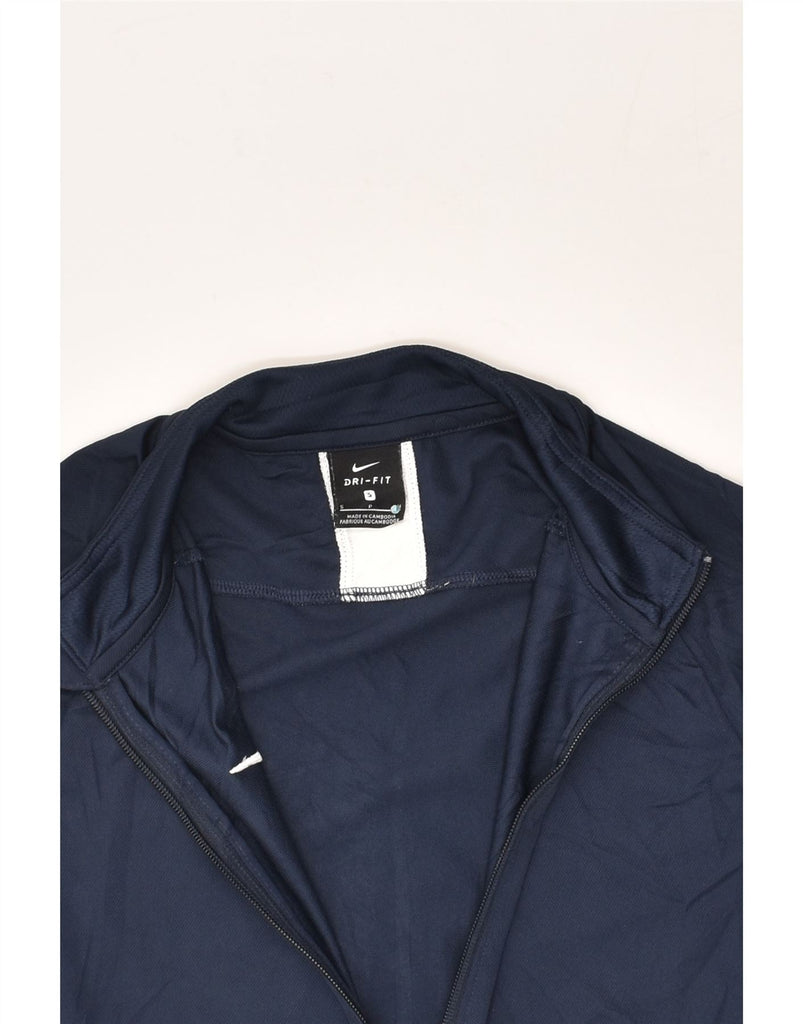 NIKE Womens Dri Fit Tracksuit Top Jacket UK 10 Small Navy Blue Polyester | Vintage Nike | Thrift | Second-Hand Nike | Used Clothing | Messina Hembry 