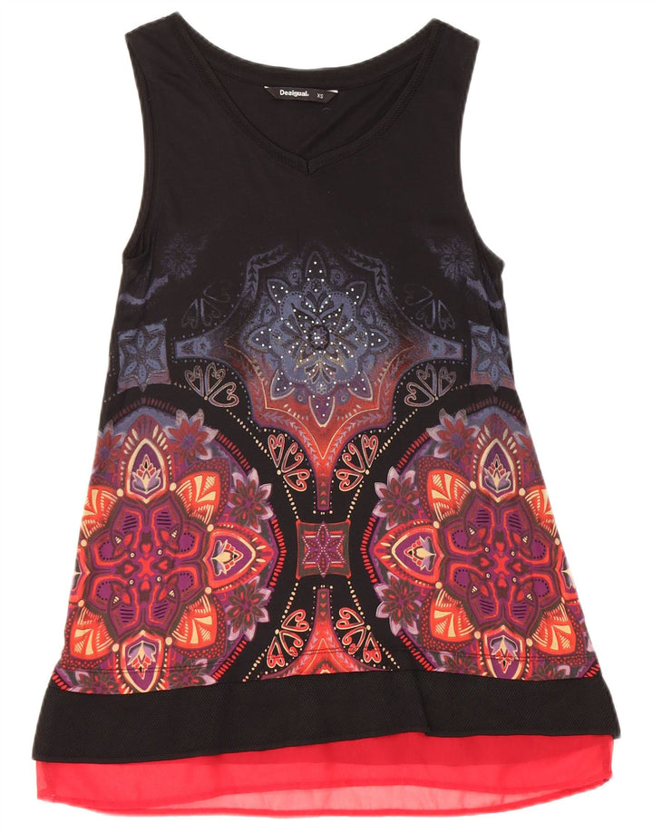 Desigual Womens Abstract Pattern Sleeveless Tunic Top UK 6 XS Black