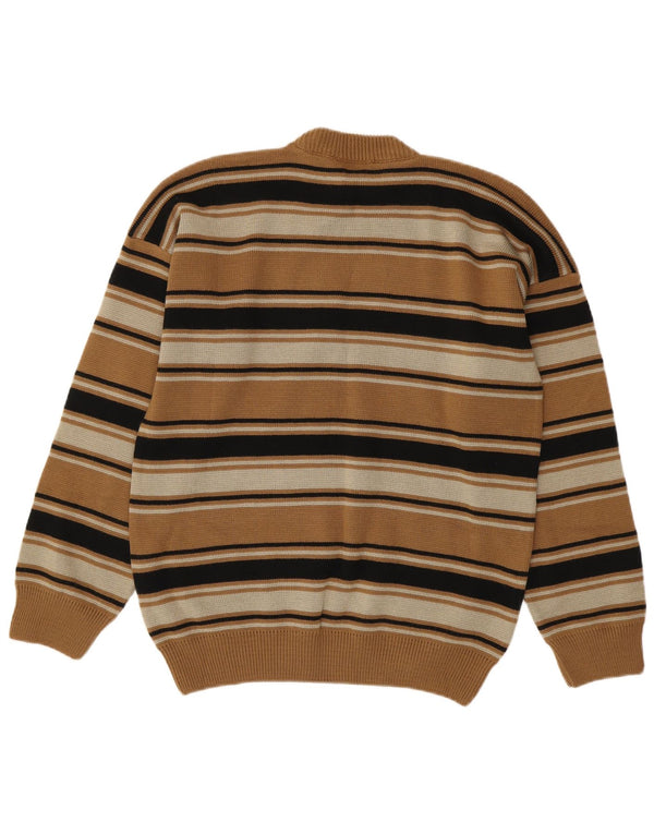 Vintage Mens Crew Neck Jumper Sweater IT 54 XL Brown Striped