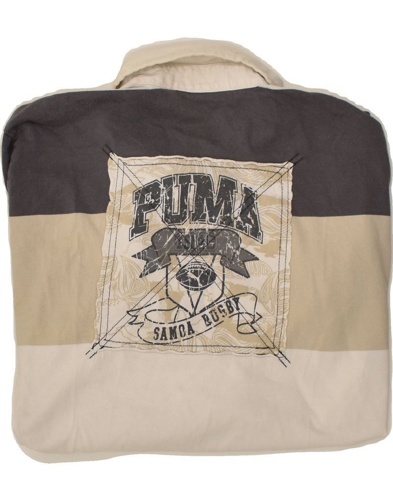 PUMA Mens Long Sleeve Polo Shirt Large Beige Colourblock Cotton | Vintage Puma | Thrift | Second-Hand Puma | Used Clothing | Messina Hembry 