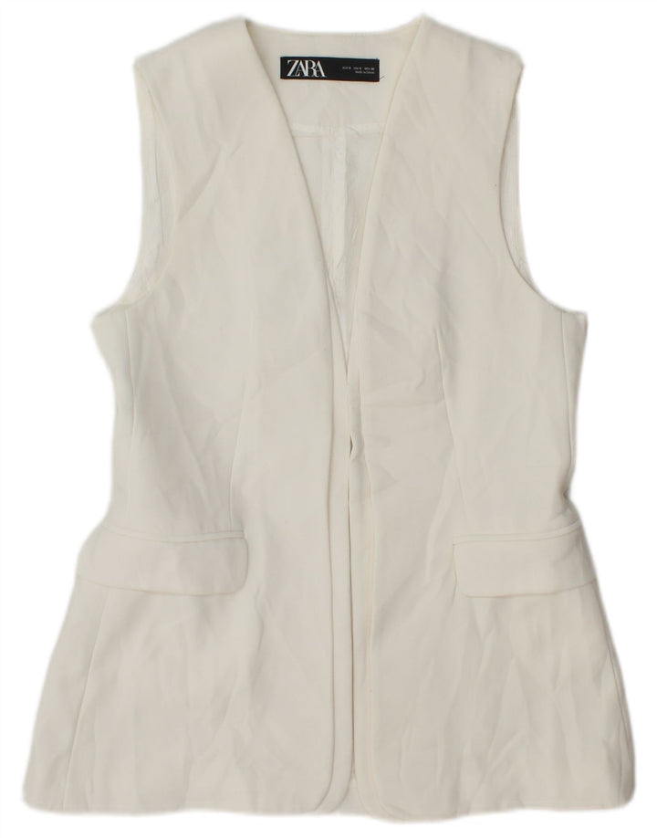 Zara Womens Longline Waistcoat UK 10 Small White