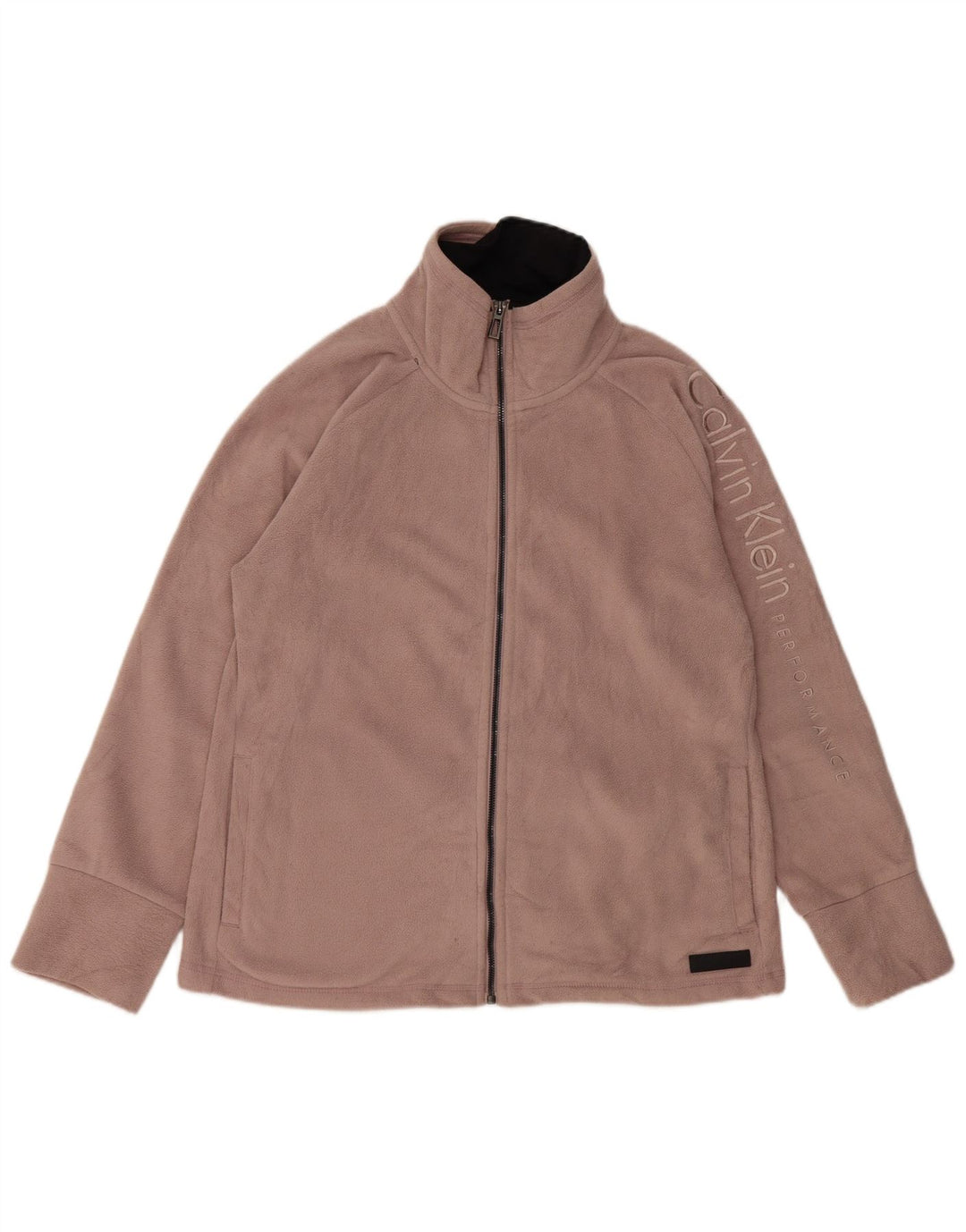 CALVIN KLEIN Womens Graphic Fleece Jacket UK 16 Large Pink Polyester