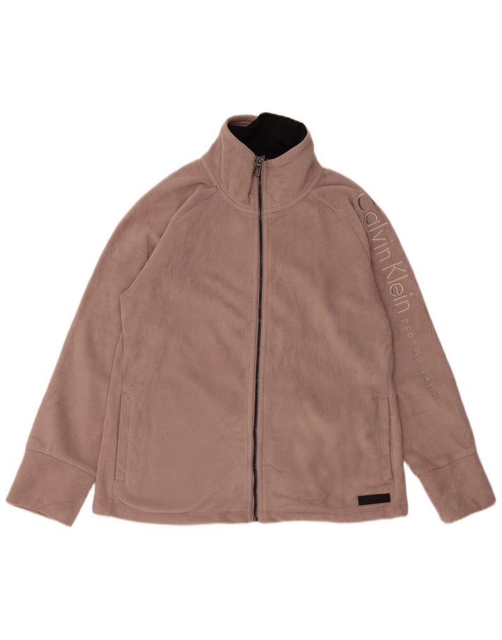 CALVIN KLEIN Womens Graphic Fleece Jacket UK 16 Large Pink Polyester