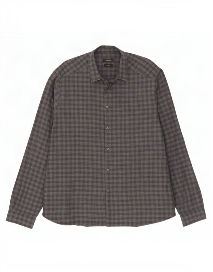 Calvin Klein Mens Slim Fit Shirt 2XL Grey Gingham Cotton