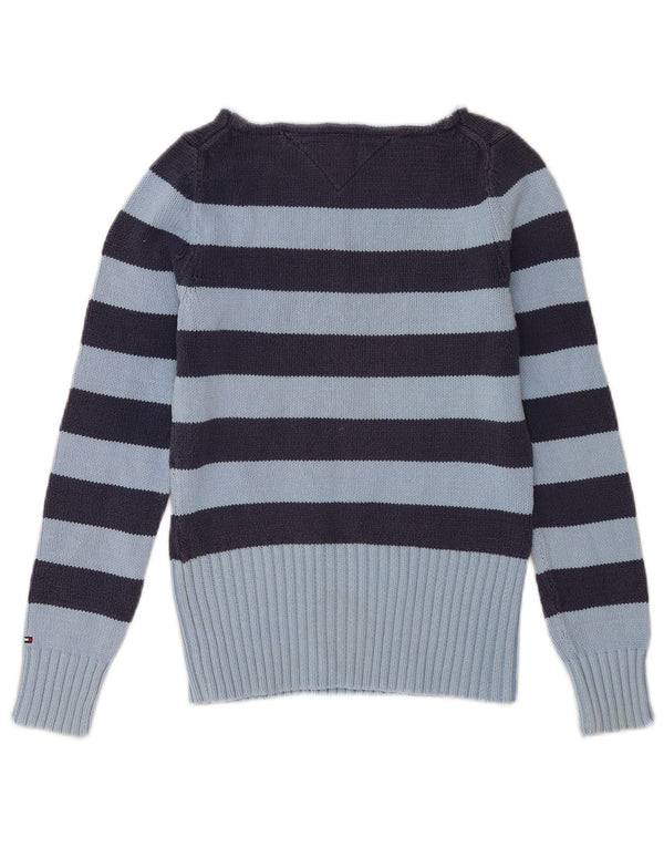 TOMMY HILFIGER Womens Boat Neck Jumper Sweater UK 10 Small Blue Striped