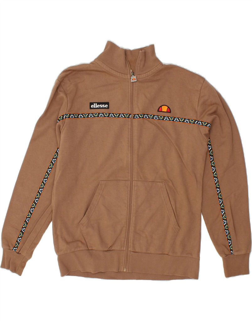 ELLESSE Womens Oversized Tracksuit Top Jacket UK 10 Small Brown Geometric Vintage Ellesse and Second-Hand Ellesse from Messina Hembry 