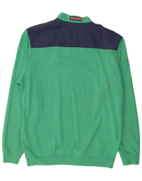 Vineyard Vines Mens Zip Neck Sweatshirt Jumper Medium Green Colourblock