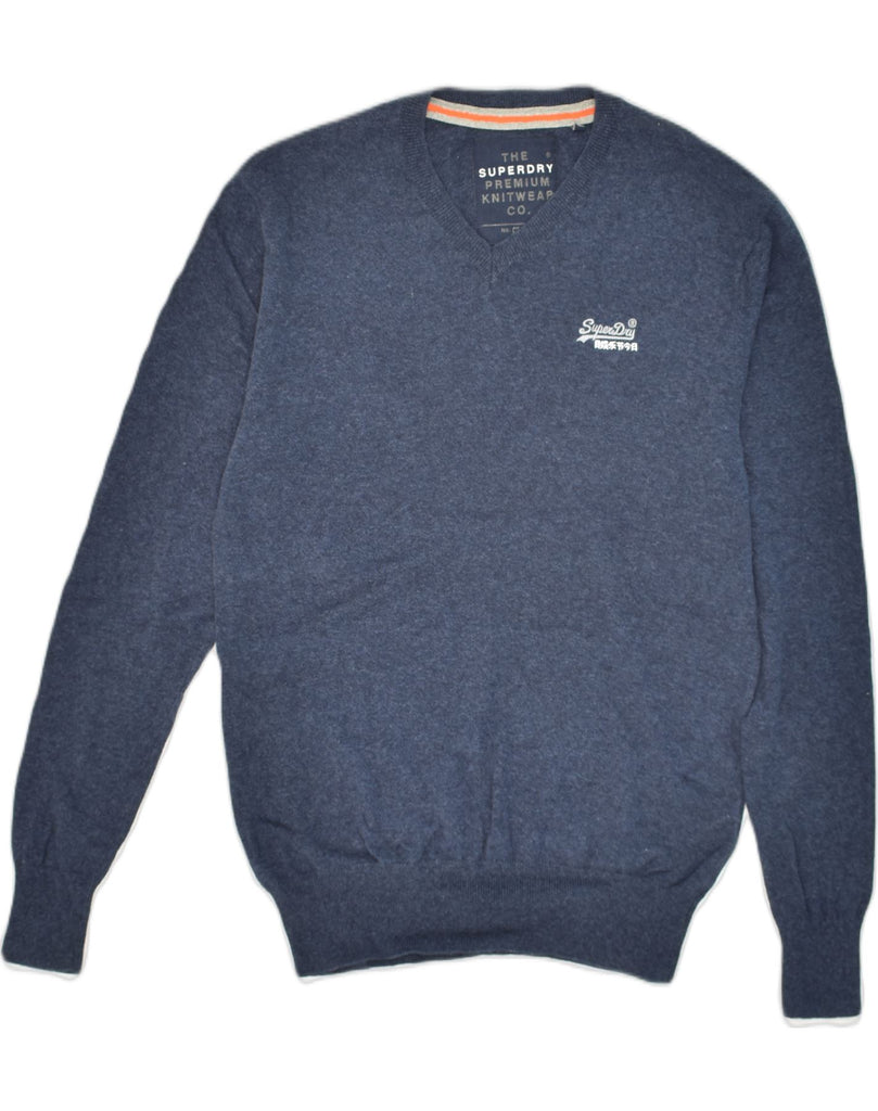 SUPERDRY Mens V-Neck Jumper Sweater Medium Navy Blue Cotton | Vintage Superdry | Thrift | Second-Hand Superdry | Used Clothing | Messina Hembry 