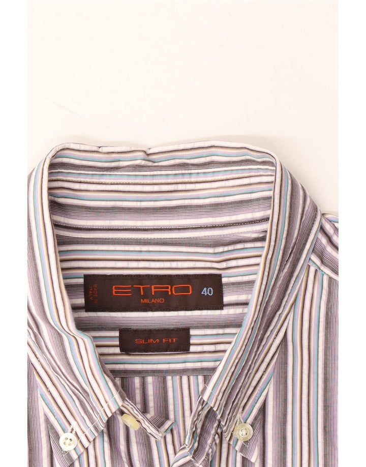 ETRO Mens Slim Fit Shirt Size 40 Medium Purple Striped Vintage Etro and Second-Hand Etro from Messina Hembry 
