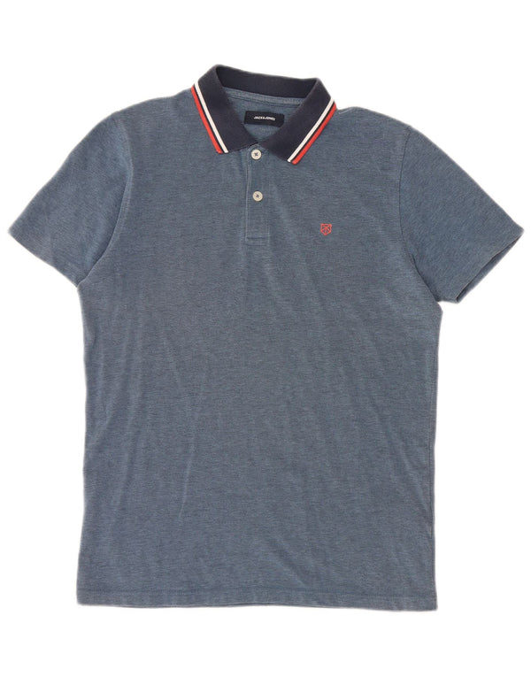 Jack & Jones Mens Polo Shirt Medium Blue Colourblock Cotton