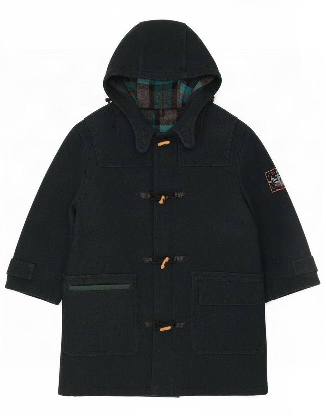 Vintage Mens Hooded Duffle Coat IT 46 Small Green Wool