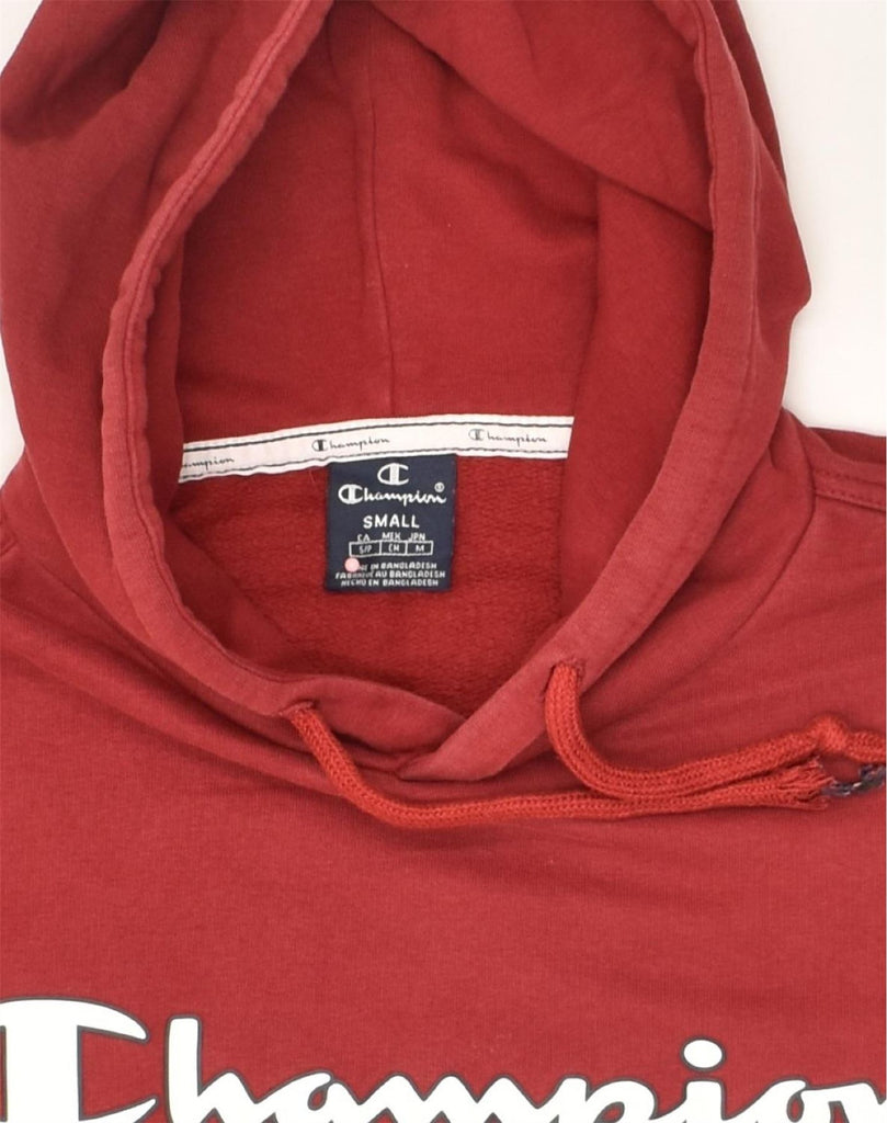 CHAMPION Mens Graphic Hoodie Jumper Small Burgundy Cotton | Vintage Champion | Thrift | Second-Hand Champion | Used Clothing | Messina Hembry 