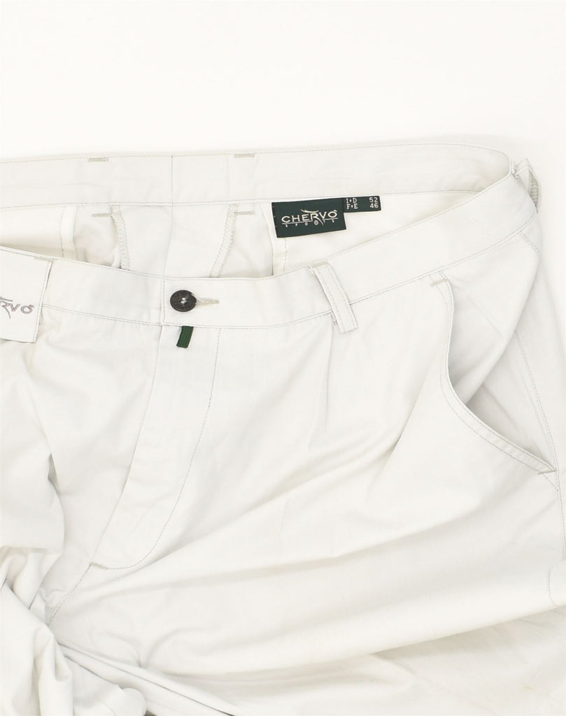 CHERVO Mens Tapered Casual Trousers IT 52 XL W35 L31 Off White Cotton | Vintage Chervo | Thrift | Second-Hand Chervo | Used Clothing | Messina Hembry 