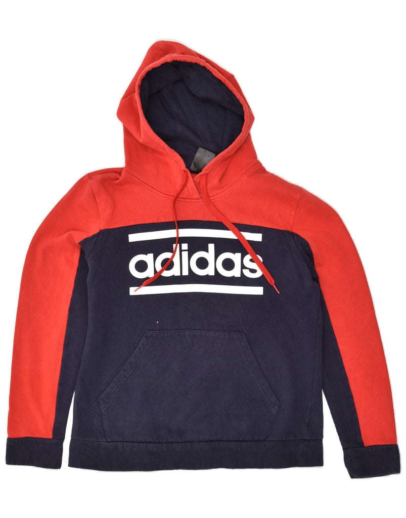 ADIDAS Womens Graphic Hoodie Jumper UK 16-18 Large Navy Blue Colourblock | Vintage Adidas | Thrift | Second-Hand Adidas | Used Clothing | Messina Hembry 