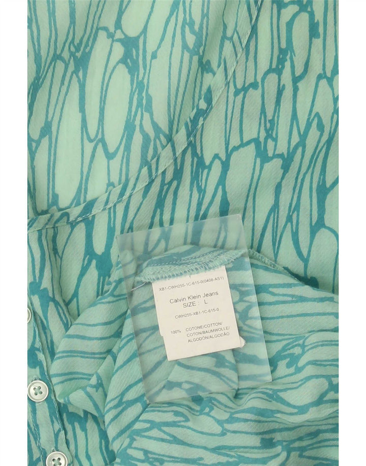 Calvin Klein Jeans Womens Abstract Pattern Blouse Top UK 16 Large Green
