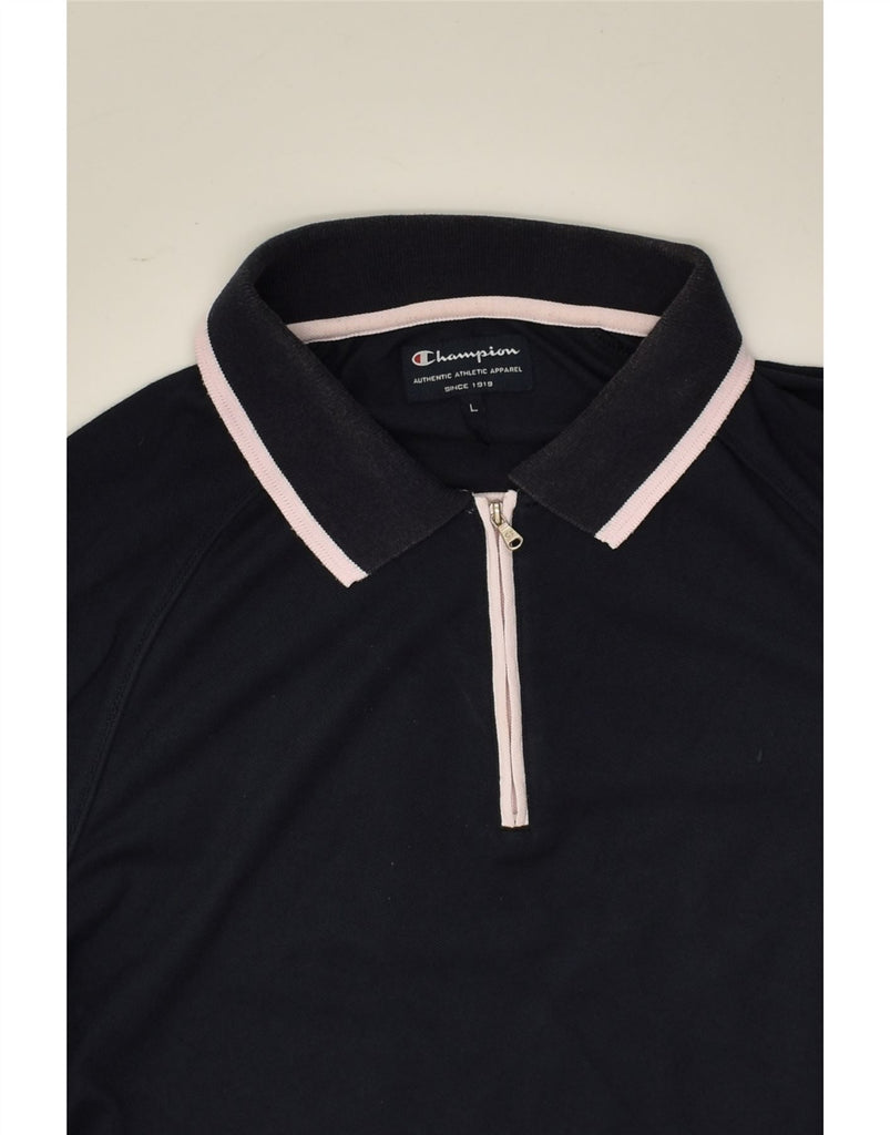 CHAMPION Mens Polo Shirt Large Navy Blue Cotton | Vintage Champion | Thrift | Second-Hand Champion | Used Clothing | Messina Hembry 