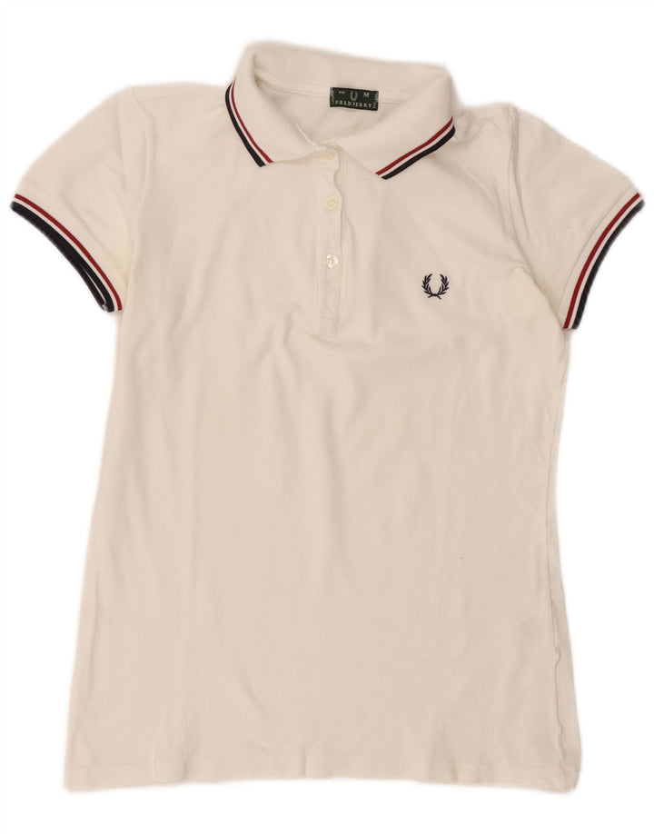 Fred Perry Womens Polo Shirt UK 14 Medium White Cotton
