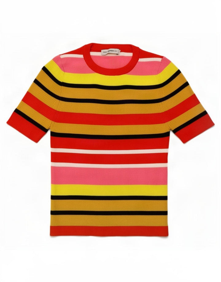 Zara Womens Crop Blouse Top UK 8 Small Multicoloured Striped Viscose